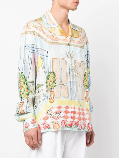 Shop Casablanca Illustration-style Print Silk Shirt In Neutrals