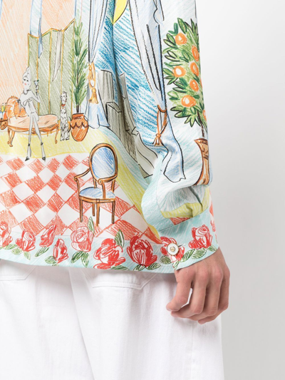 Shop Casablanca Illustration-style Print Silk Shirt In Neutrals