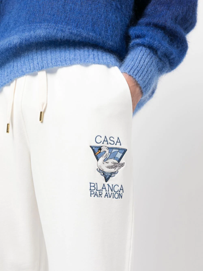 Shop Casablanca Embroidered-detail Organic-cotton Track-pants In Neutrals