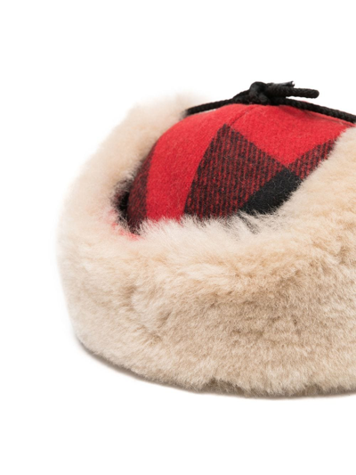 Shop Filson Checked Shearling-trim Cap In Red