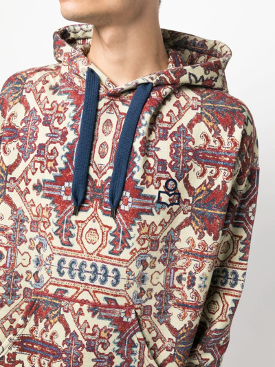 Shop Isabel Marant Abstract-pattern Cotton-blend Hoodie In Neutrals