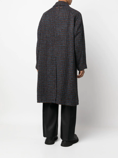 Shop Andersson Bell Check-print Single-breasted Coat In Blue