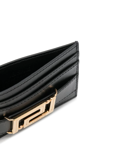Versace Greca Goddess Crocodile-embossed Cardholder In Black