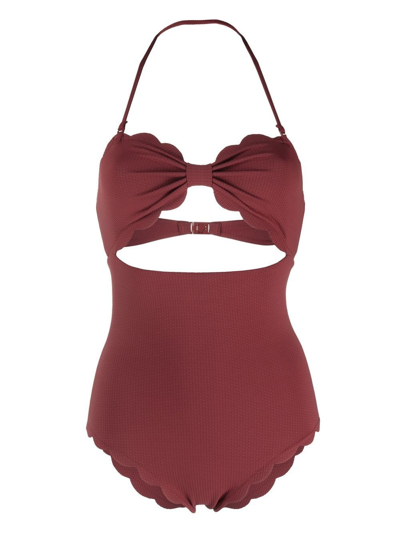 Shop Marysia Antibes Halterneck Swimsuit In Red