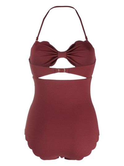 Shop Marysia Antibes Halterneck Swimsuit In Red
