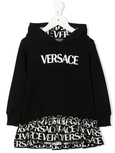 Shop Versace Logo-print Hoodie Dress In Black
