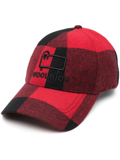 Shop Woolrich Check-print Logo-embroidered Cap In Red