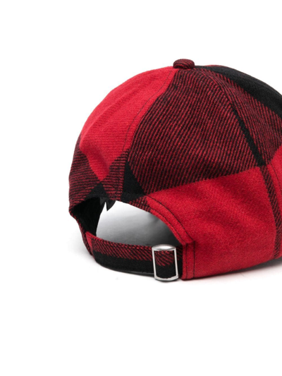 Shop Woolrich Check-print Logo-embroidered Cap In Red