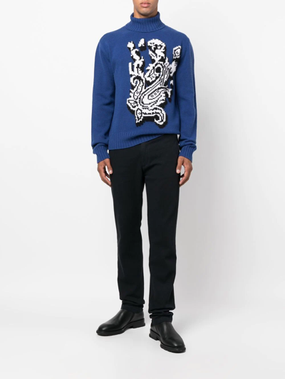 Shop Etro Paisley-knit Roll-neck Jumper In Blue
