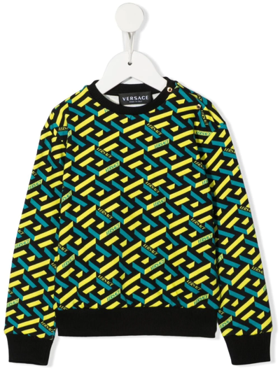 Shop Versace Geometric Pattern Print Sweatshirt In Yellow