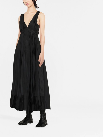 Shop Jil Sander Pleated V-neck Evening Dress In Black