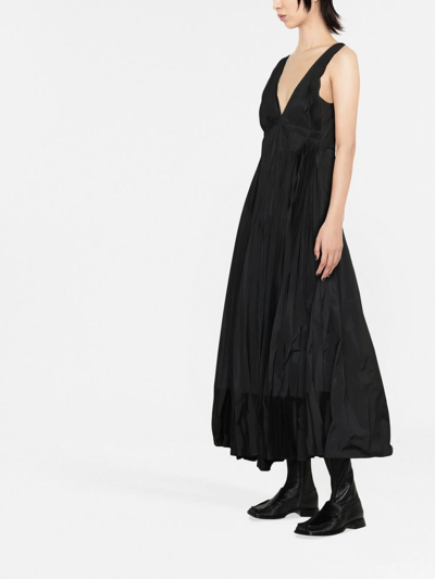 Shop Jil Sander Pleated V-neck Evening Dress In Black