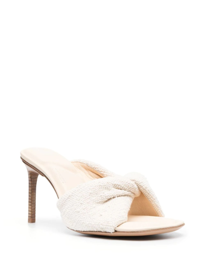 Jacquemus Bagnu Twisted-strap Cotton And Leather Mules In Neutrals
