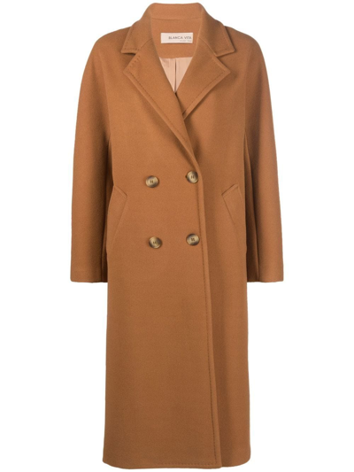 Shop Blanca Vita Double-breasted Coat In Brown