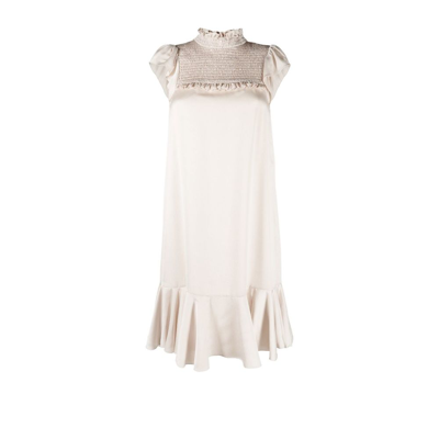 Shop See By Chloé Neutral Ruffled Cocktail Dress In Neutrals