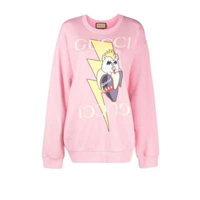 Shop Gucci Pink Bananya Print Cotton Sweatshirt In 5904 Sugar Pink/mc
