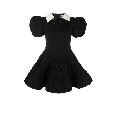 Shop Shushu-tong Black Puff Sleeve Tiered Mini Dress