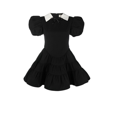 Shushu-tong Black Puff Sleeve Tiered Mini Dress In Black