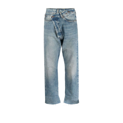 Shop R13 Crossover Asymmetric High-rise Straight-leg Jeans In Blue