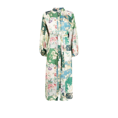 Shop Alemais Green Loretta Patchwork Linen Shirt Dress In Multicolour