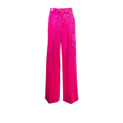 Shop Vetements Pink High Waist Wide-leg Velvet Trousers