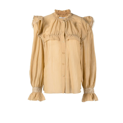 Shop Isabel Marant Étoile Neutral Ruffle Long Sleeved Blouse - Women's - Cotton/viscose In Neutrals