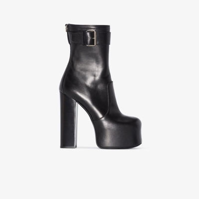 Shop Saint Laurent Mina 95 Leather Ankle Boots - Women's - Calf Leather/leather In Schwarz