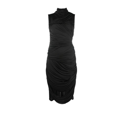 Shop Loewe Black Draped Silk Midi Dress