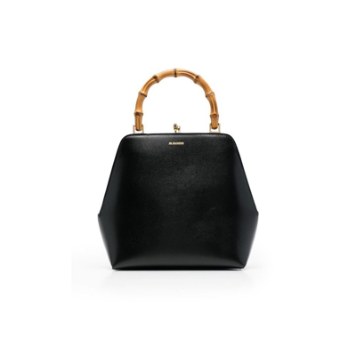 Shop Jil Sander Black Goji Frame Small Leather Tote Bag