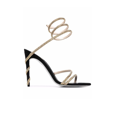 Shop René Caovilla Black Margot 120 Crystal Embellished Leather Sandals