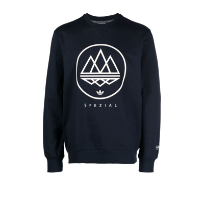 Adidas Originals Blue Spezial Mod Trefoil Print Cotton Sweatshirt | ModeSens