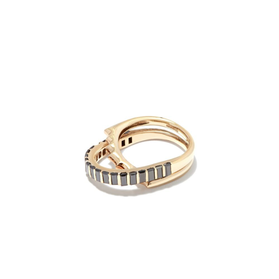 Luis Morais 14kt Yellow Gold Elliptical Black Diamond Linked Rings In Gold