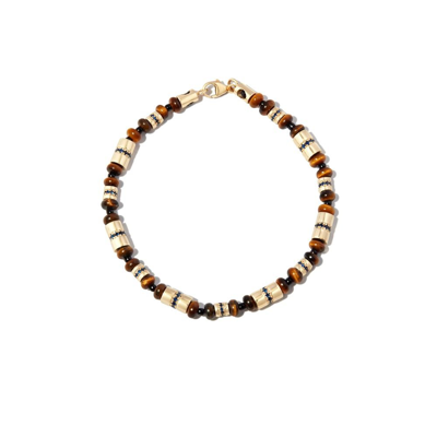 Luis Morais 14kt Yellow Gold Beaded Sapphire And Tigers Eye Bracelet In Gold