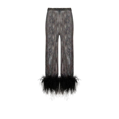 Shop Santa Brands Black Feather Trim Crystal High-waisted Trousers