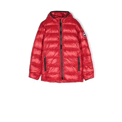 Shop Canada Goose Teen Red Crofton Hooded Quilted Jacket