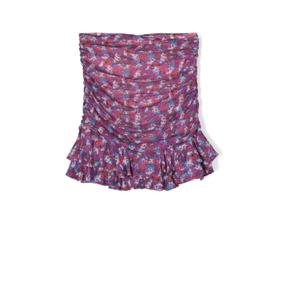 Shop Les Coyotes De Paris Kids Purple Sija Floral Print Ruched Skirt
