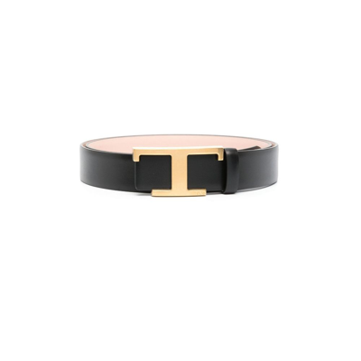 Shop Tod's Pink Reversible Leather Belt In Black