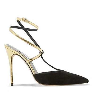 Dune Chloey Suede And Metallic-leather Court Shoes In Black-suede