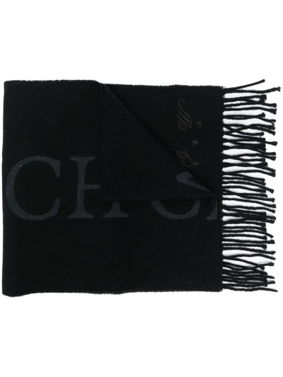 Shop Off-white Quote-motif Fringed Scarf In Black
