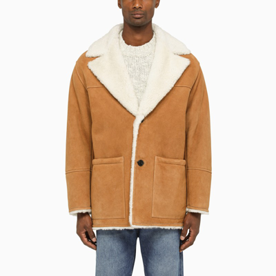 Shop Loewe White And Camel-coloured Shearling Coat In Beige