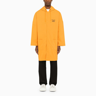 Shop Drôle De Monsieur | Yellow Ochre Single-breasted Duster Coat With Slogan In Orange
