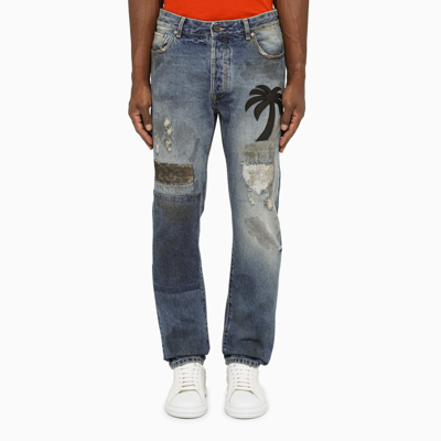 Shop Palm Angels | Faded Blue Palm Jeans With Patches
