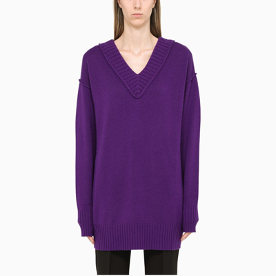 Shop Sportmax Long Purple Wool And Cashmere Sweater