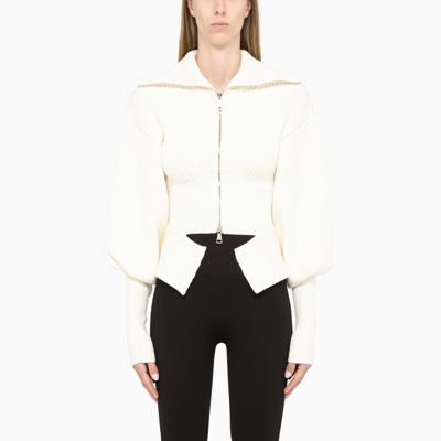 Shop Andrea Adamo Ivory-coloured Zipped Cardigan In Beige