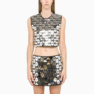 Shop Prada Silver Crop Top With Triangles In Metal