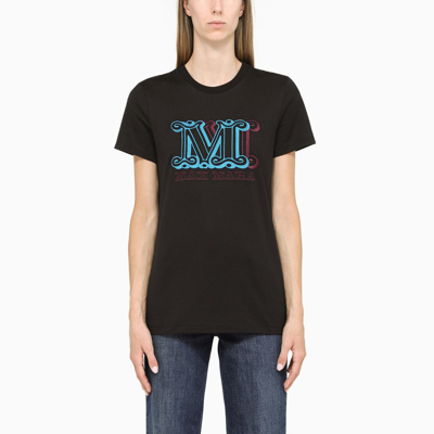 Shop Max Mara Black T-shirt With Multi-coloured Embroidered Logo