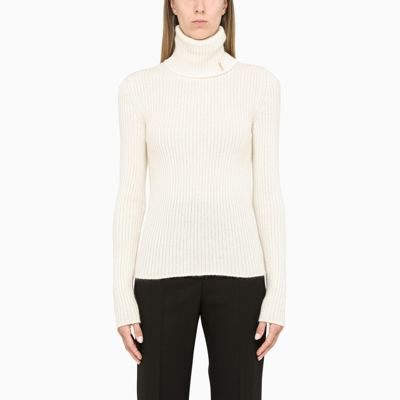 Shop Saint Laurent White Wool And Cashmere Turtleneck Sweater In Multicolor