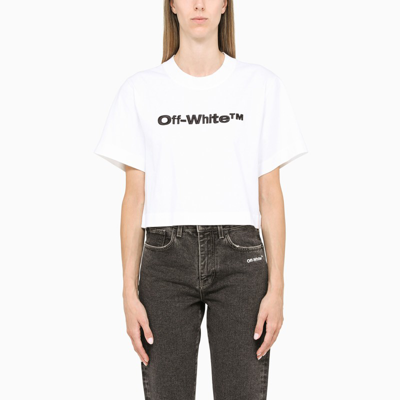 Shop Off-white ™ | Cropped White T-shirt With Logo Embroidery