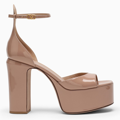 Shop Valentino Tan-go Nude Patent Leather Platform Sandals In Pink