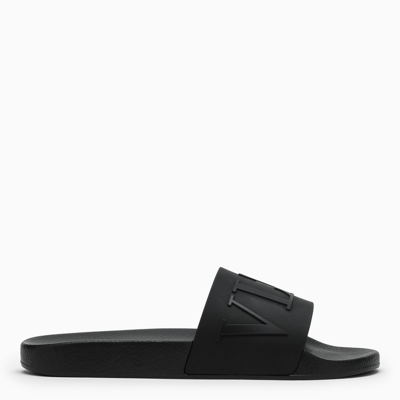 Shop Valentino Vltn Black Rubber Slides